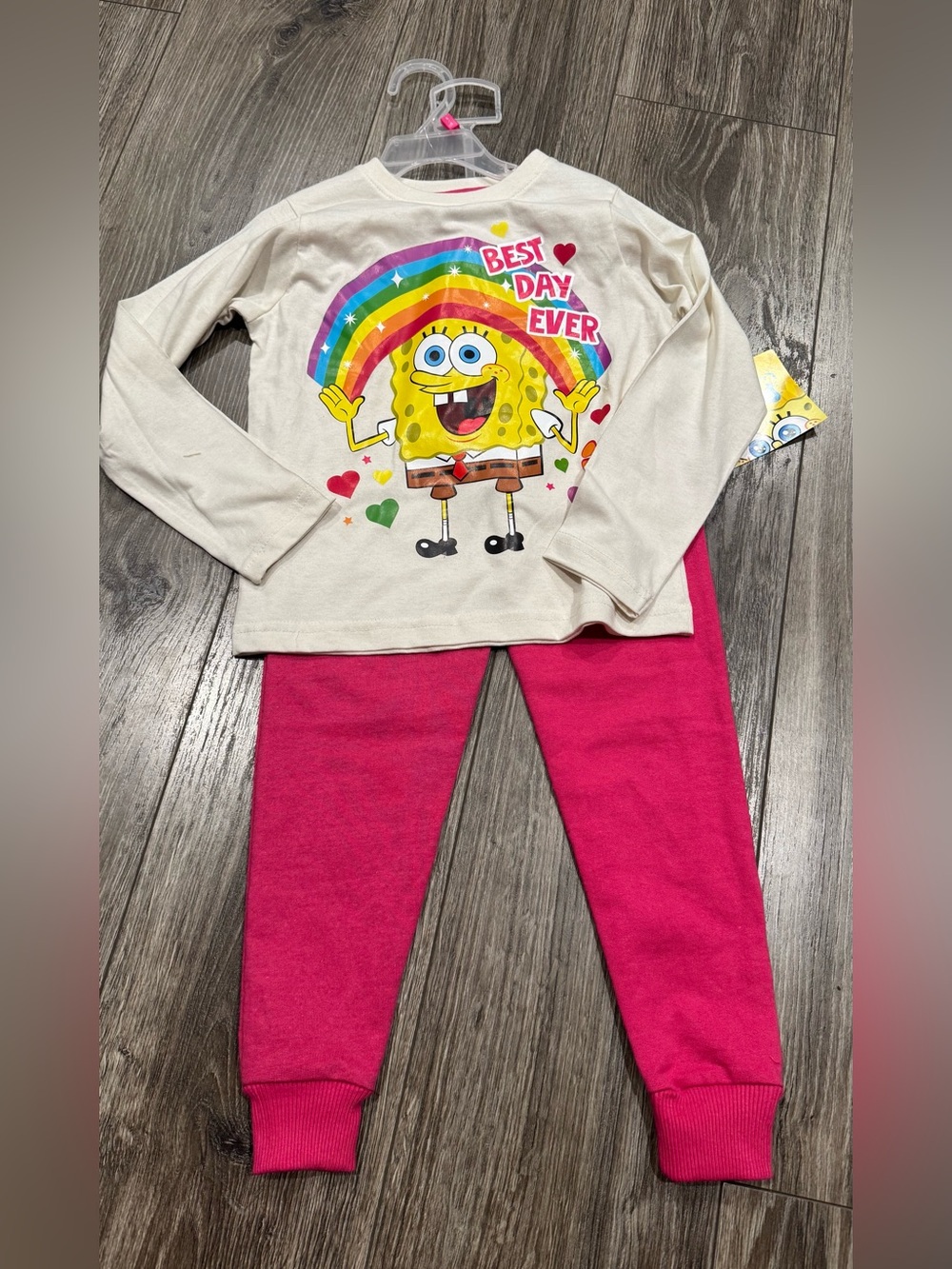 NWT SpongeBob Squarepants Girls Cream Top & Pink Pants Matching Set